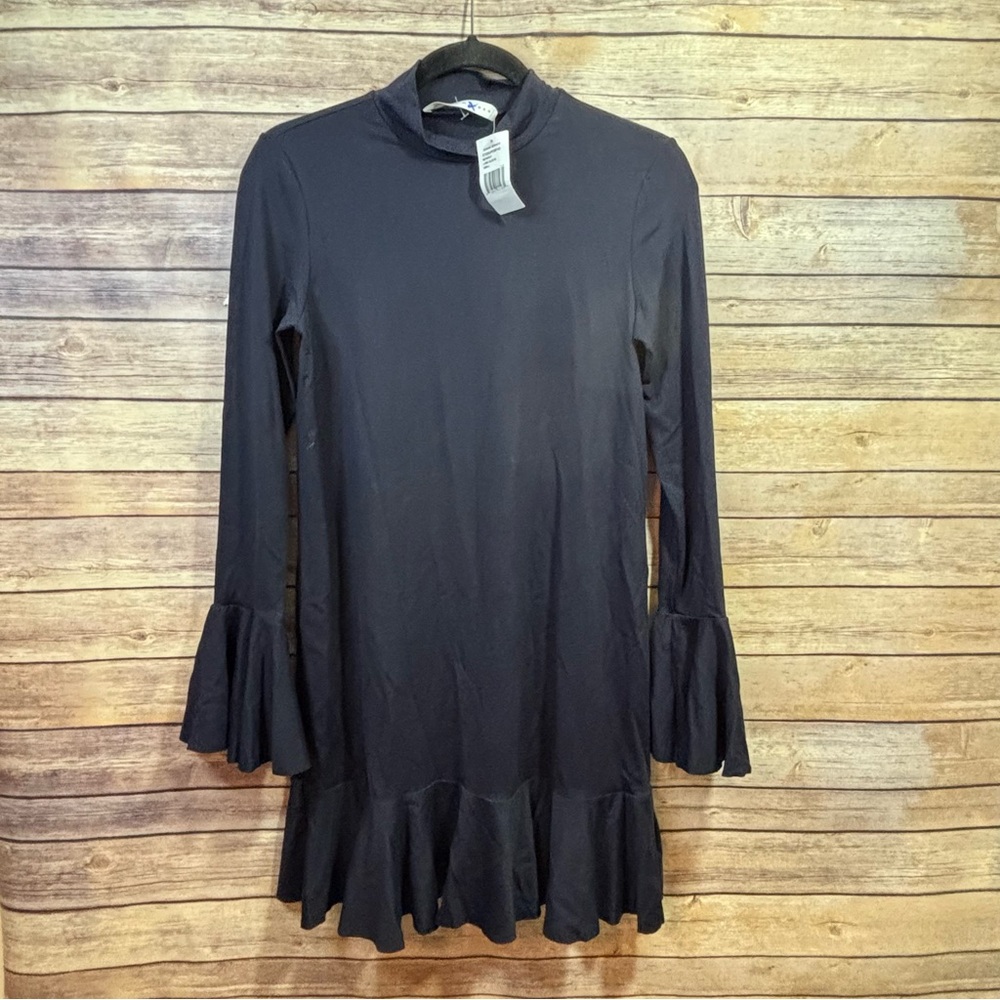 NWT Susan Monaco Navy Flared Hem Long Sleeve Dress Size Small